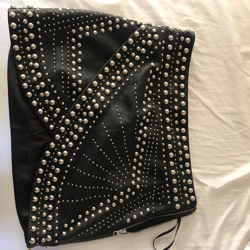 Black leather “Nasty Gal” silver studded skirt